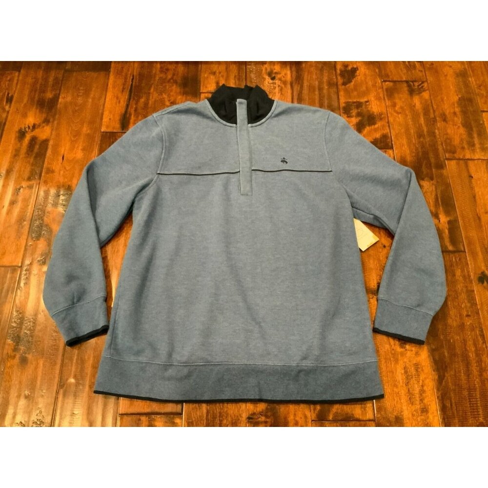 Brooks Brothers Men's Blue 1/4 Zip Pullover W/ Navy Blue Collar, Size XL